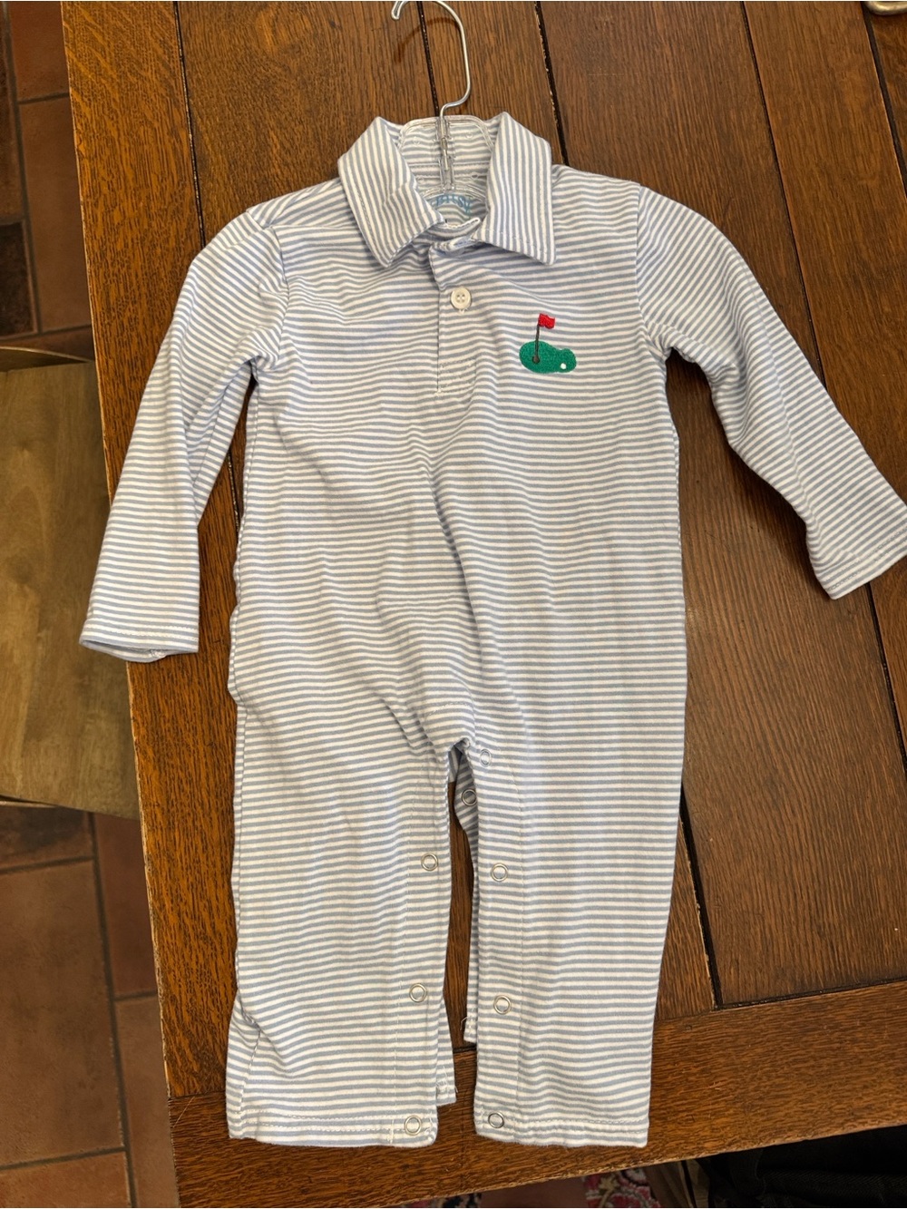 Itsy Bitsy Striped Blue & White Polo-Style Baby One-Piece with ⛳️